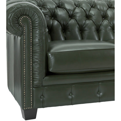 Canapé Chesterfield capitonné Hancock en cuir italien pleine fleur - 31 H x 86 L x 40 P