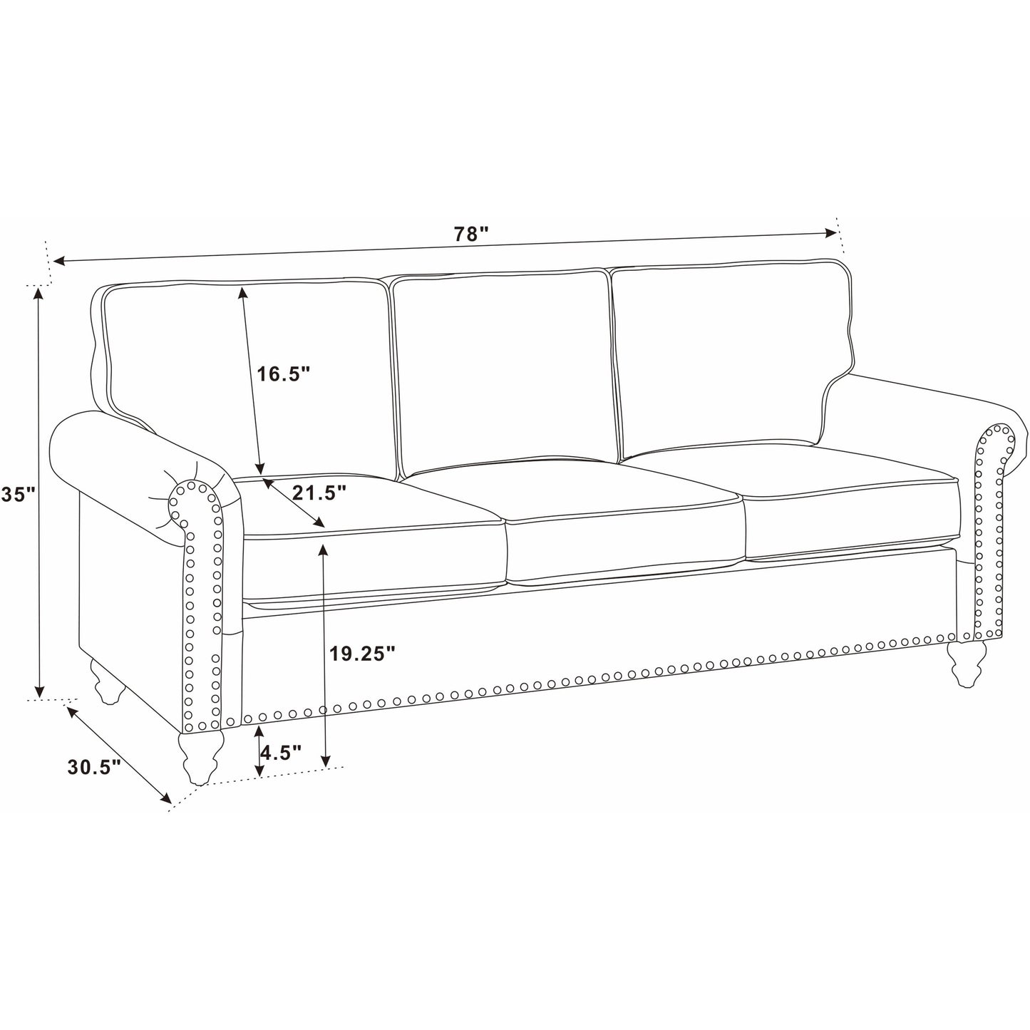 Canapé Harbor 78'' en lin mélangé avec pieds en bois massif