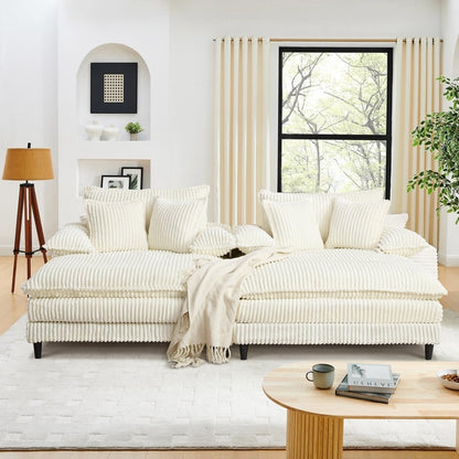 Canapé-lit Harmonia 109 W surdimensionné en velours côtelé, siège profond, double méridienne avec 4 oreillers