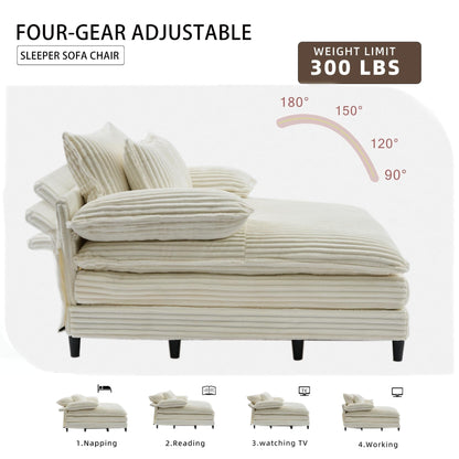 Canapé-lit Harmonia 109 W surdimensionné en velours côtelé, siège profond, double méridienne avec 4 oreillers