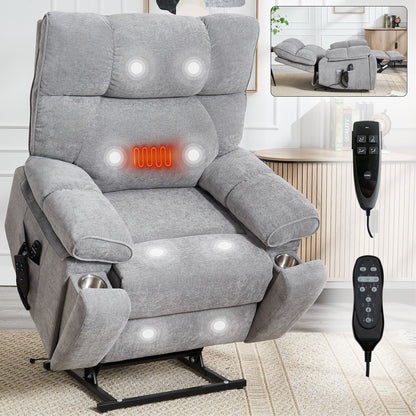 Fauteuil inclinable électrique à double moteur et massage thermique, positions infinies, grand format, avec porte-gobelets dissimulés, télécommande, fermeté moyenne