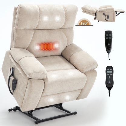 Fauteuil inclinable électrique à double moteur et massage thermique, positions infinies, grand format, avec porte-gobelets dissimulés, télécommande, fermeté moyenne