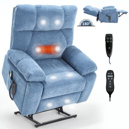 Fauteuil inclinable électrique à double moteur et massage thermique, positions infinies, grand format, avec porte-gobelets dissimulés, télécommande, fermeté moyenne