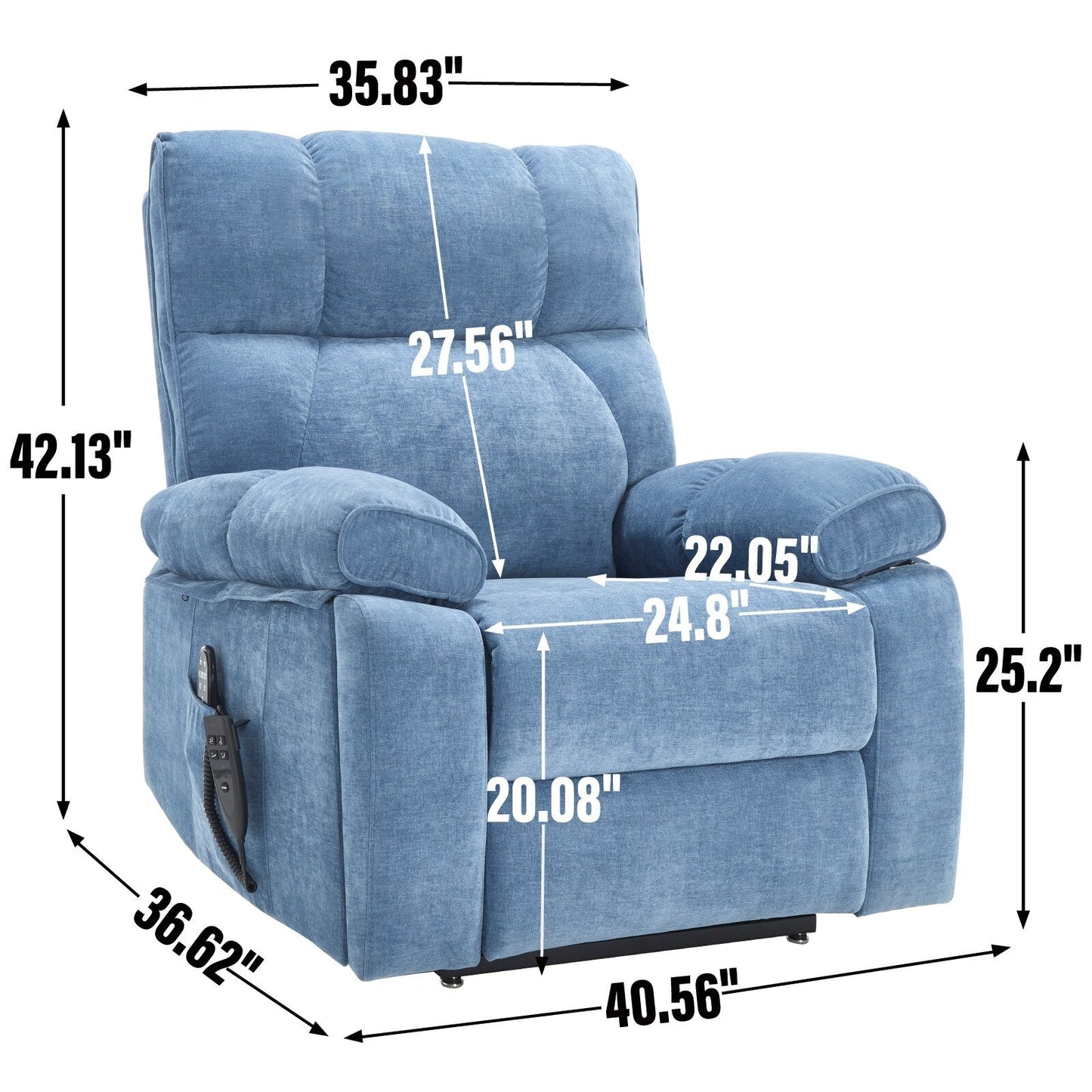 Fauteuil inclinable électrique à double moteur et massage thermique, positions infinies, grand format, avec porte-gobelets dissimulés, télécommande, fermeté moyenne