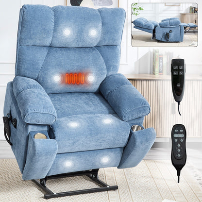 Fauteuil inclinable électrique à double moteur et massage thermique, positions infinies, grand format, avec porte-gobelets dissimulés, télécommande, fermeté moyenne