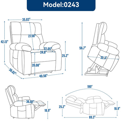 Fauteuil inclinable électrique à double moteur et massage thermique, positions infinies, grand format, avec porte-gobelets dissimulés, télécommande, fermeté moyenne