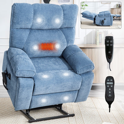 Fauteuil inclinable électrique à double moteur et massage thermique, positions infinies, grand format, avec porte-gobelets dissimulés, télécommande, fermeté moyenne
