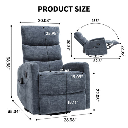 Fauteuil inclinable manuel à massage thermique avec bascule et pivot en tissu pour salon, bleu