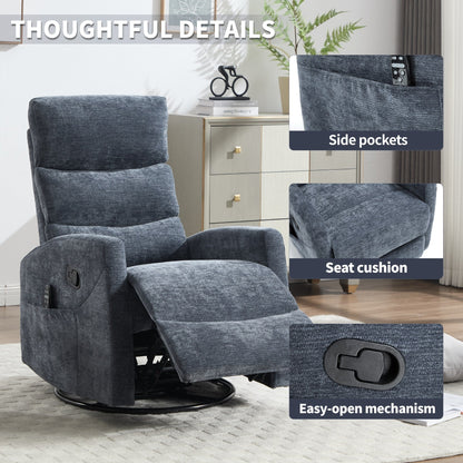 Fauteuil inclinable manuel à massage thermique avec bascule et pivot en tissu pour salon, bleu
