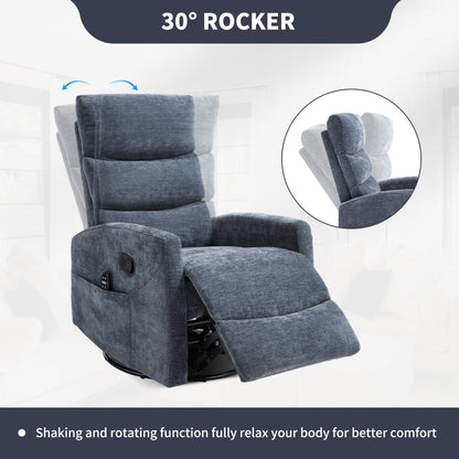 Fauteuil inclinable manuel à massage thermique avec bascule et pivot en tissu pour salon, bleu