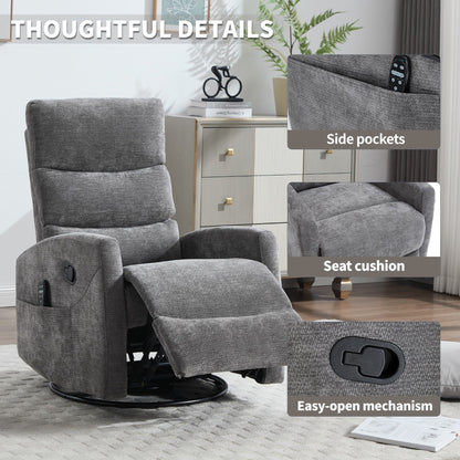 Fauteuil inclinable manuel à massage thermique avec bascule et pivot en tissu pour salon, GRIS
