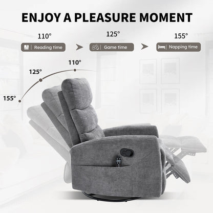 Fauteuil inclinable manuel à massage thermique avec bascule et pivot en tissu pour salon, GRIS