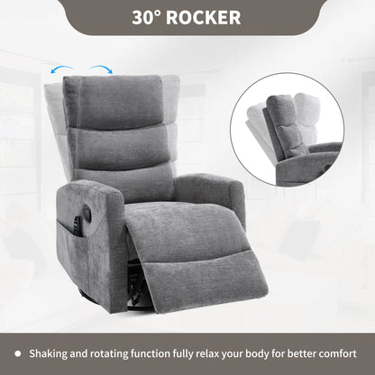Fauteuil inclinable manuel à massage thermique avec bascule et pivot en tissu pour salon, GRIS
