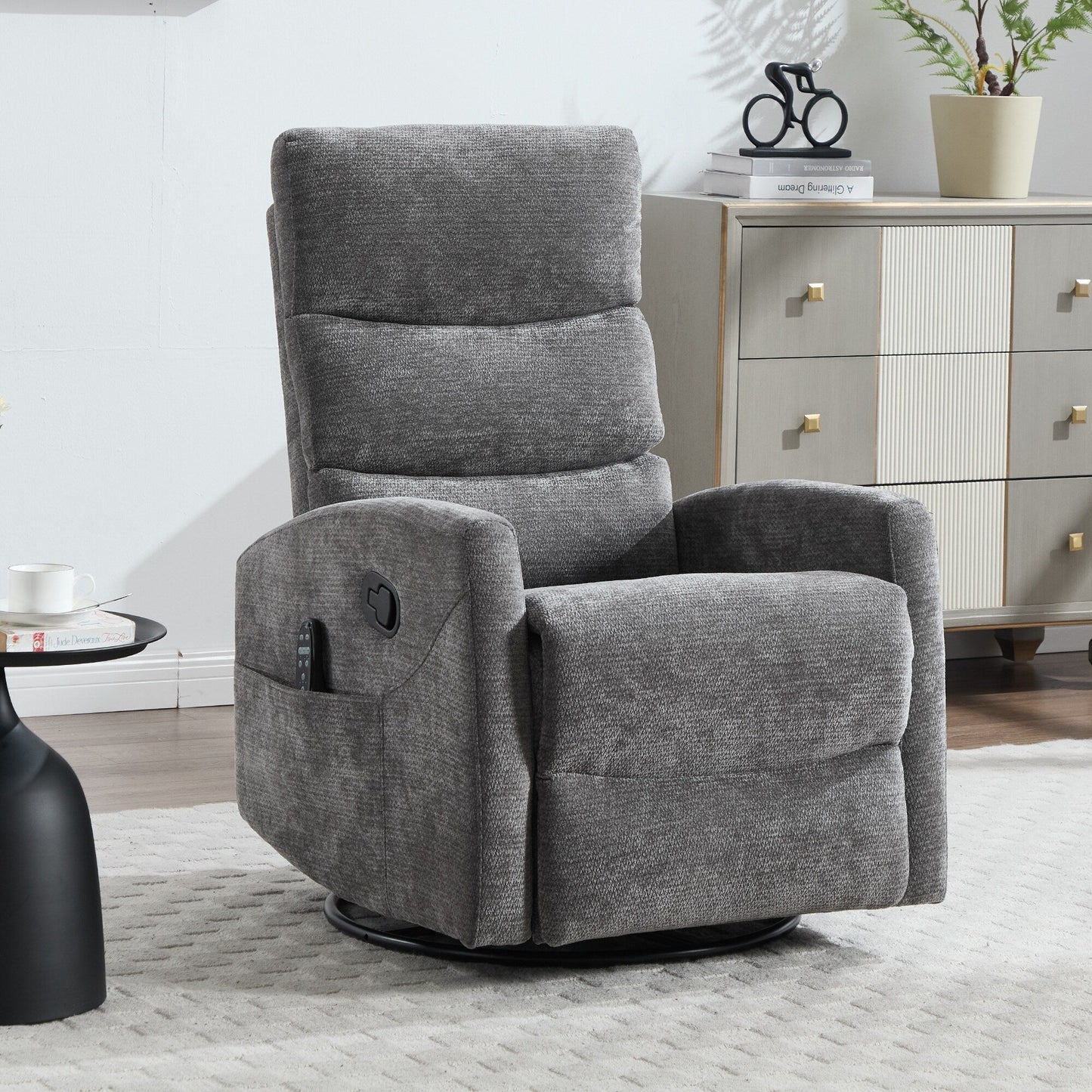 Fauteuil inclinable manuel à massage thermique avec bascule et pivot en tissu pour salon, GRIS