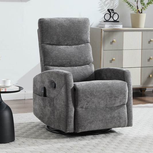 Fauteuil inclinable manuel à massage thermique avec bascule et pivot en tissu pour salon, GRIS
