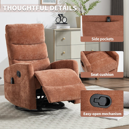 Fauteuil inclinable manuel à massage thermique avec bascule et pivot en tissu pour salon, orange