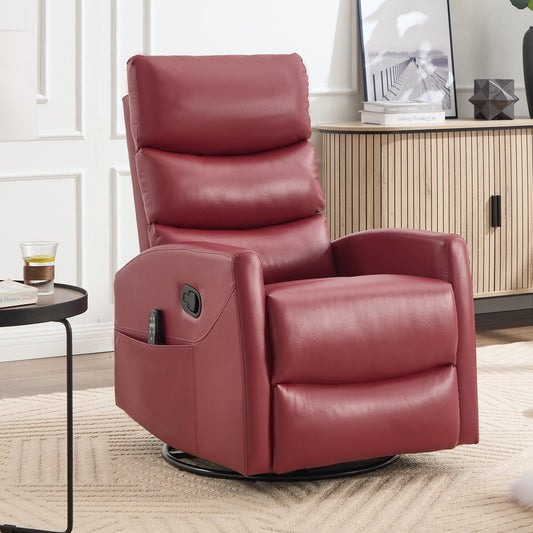 Fauteuil inclinable manuel à massage thermique avec bascule et pivot en tissu pour salon, rouge