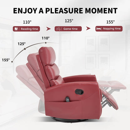 Fauteuil inclinable manuel à massage thermique avec bascule et pivot en tissu pour salon, rouge