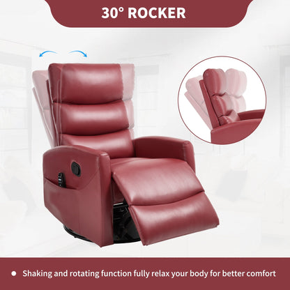 Fauteuil inclinable manuel à massage thermique avec bascule et pivot en tissu pour salon, rouge