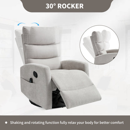 Fauteuil inclinable manuel à massage thermique avec bascule et pivot en tissu pour salon, gris