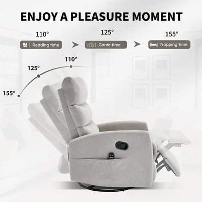 Fauteuil inclinable manuel à massage thermique avec bascule et pivot en tissu pour salon, gris