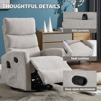 Fauteuil inclinable manuel à massage thermique avec bascule et pivot en tissu pour salon, gris