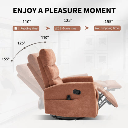 Fauteuil inclinable manuel à massage thermique avec bascule et pivot en tissu pour salon