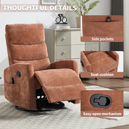 Fauteuil inclinable manuel à massage thermique avec bascule et pivot en tissu pour salon