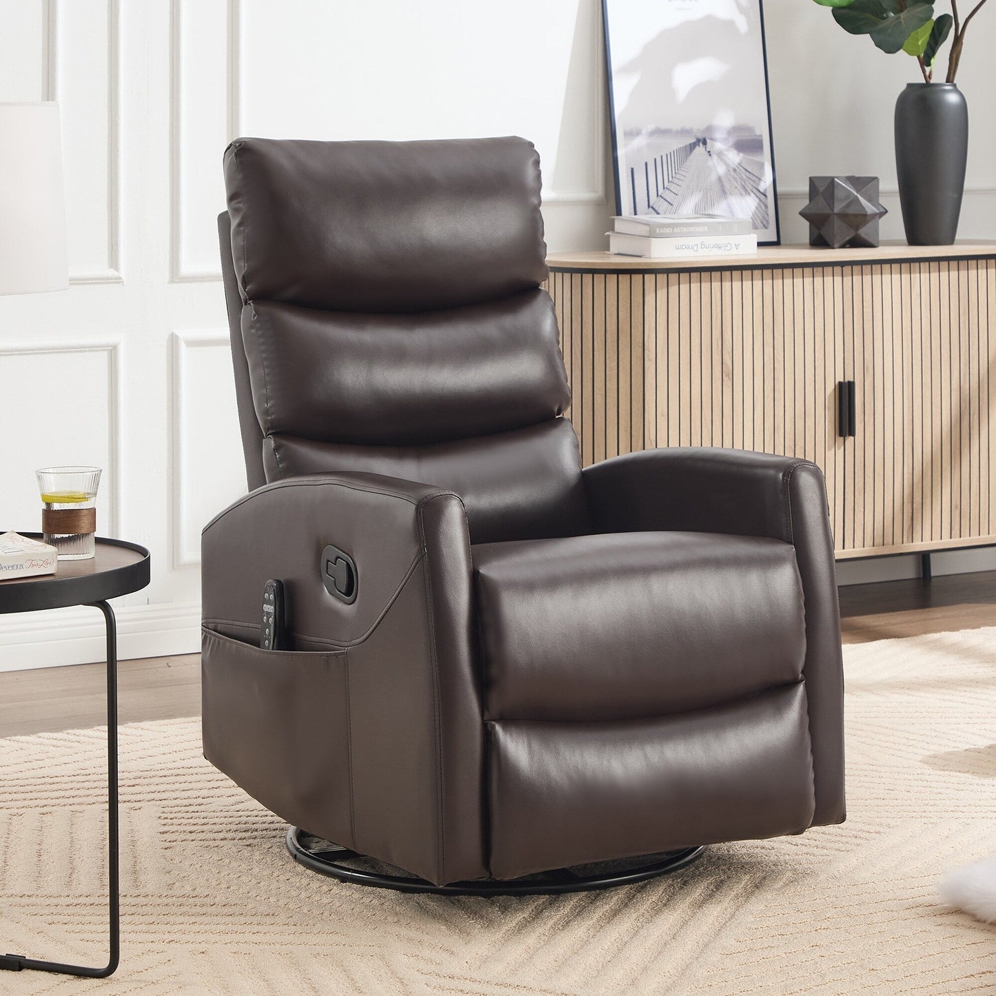 Fauteuil inclinable manuel à massage thermique avec bascule et pivot en tissu pour salon