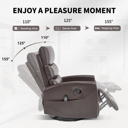 Fauteuil inclinable manuel à massage thermique avec bascule et pivot en tissu pour salon
