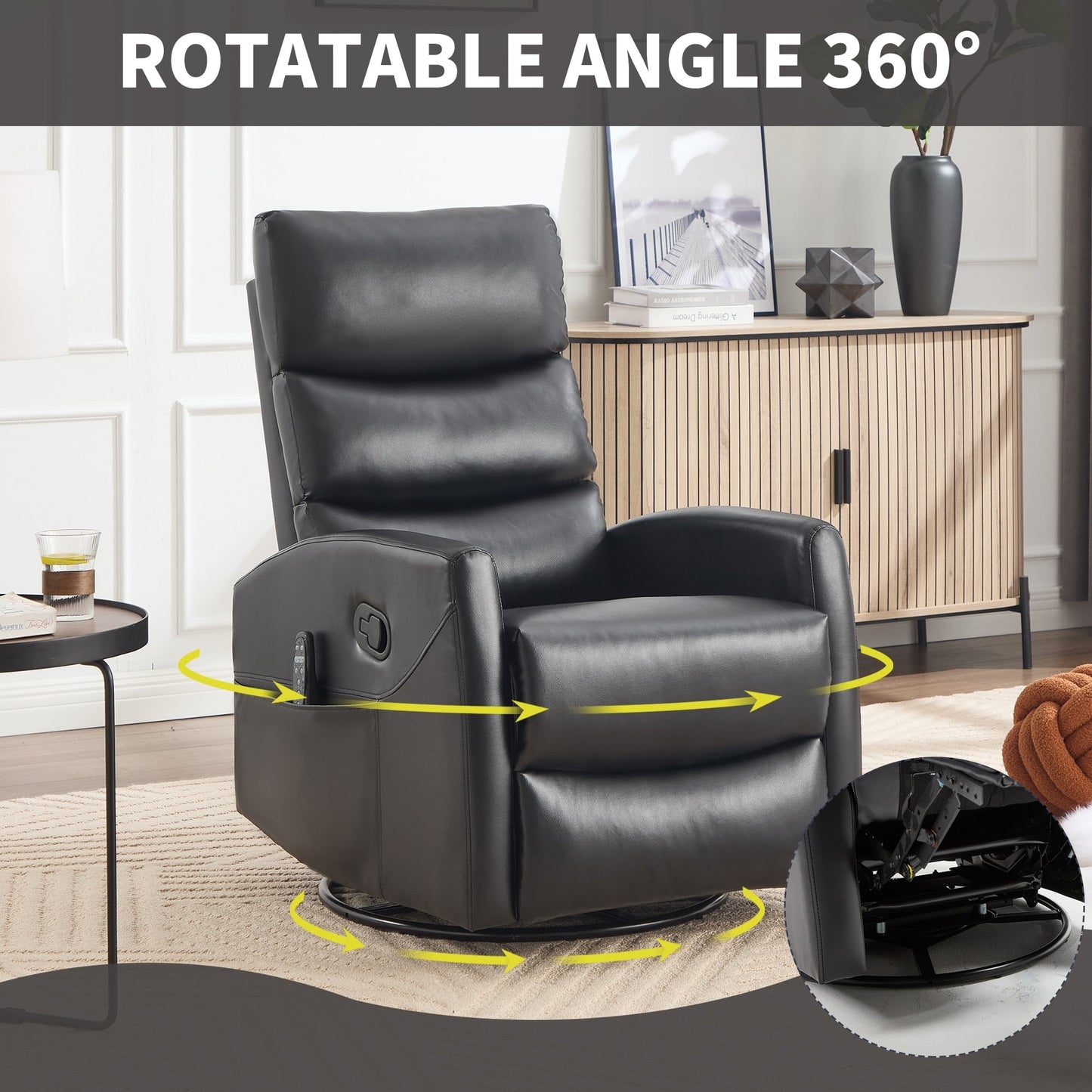 Fauteuil inclinable manuel à massage thermique avec bascule et pivot en tissu pour salon