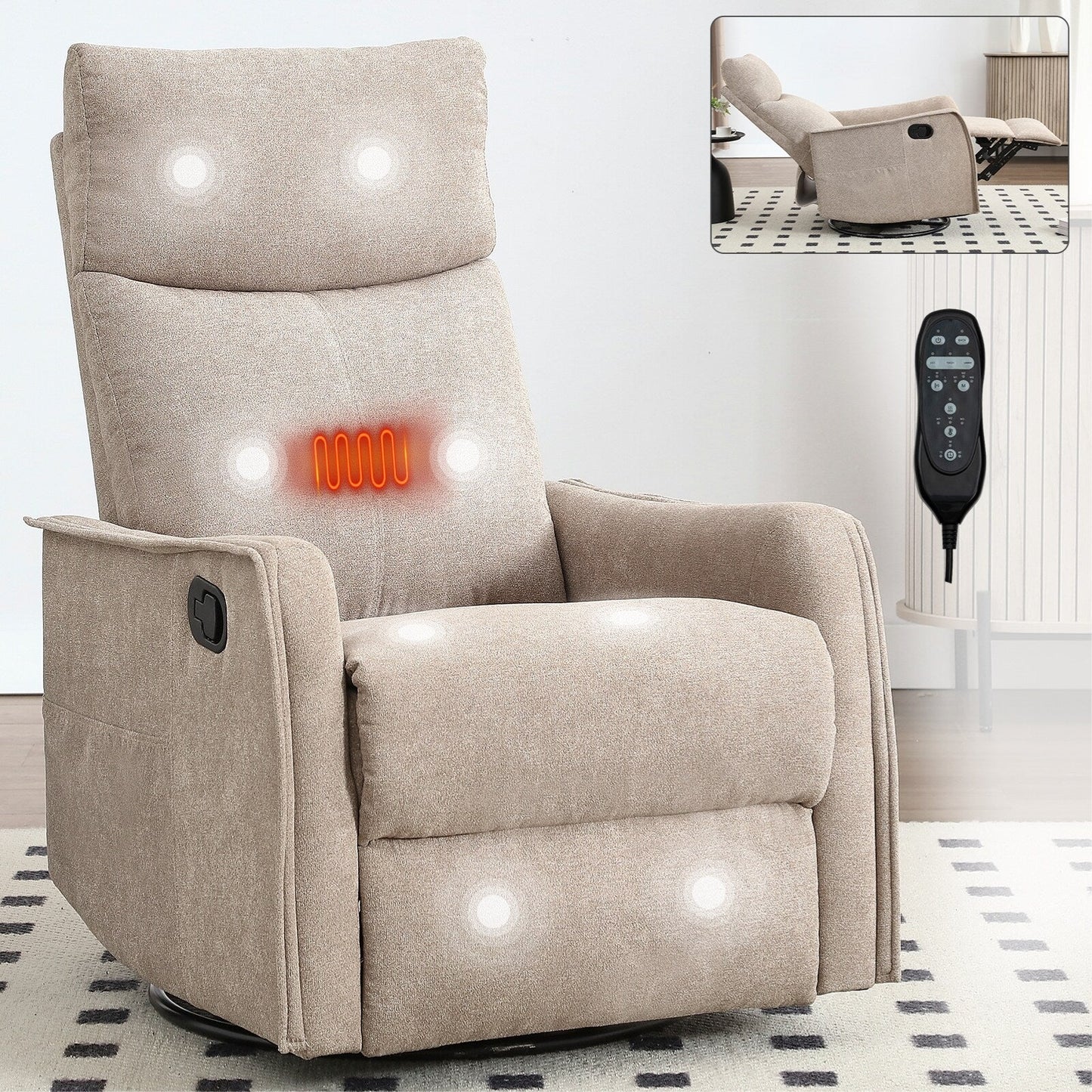 Fauteuil inclinable manuel à massage thermique avec bascule et pivot