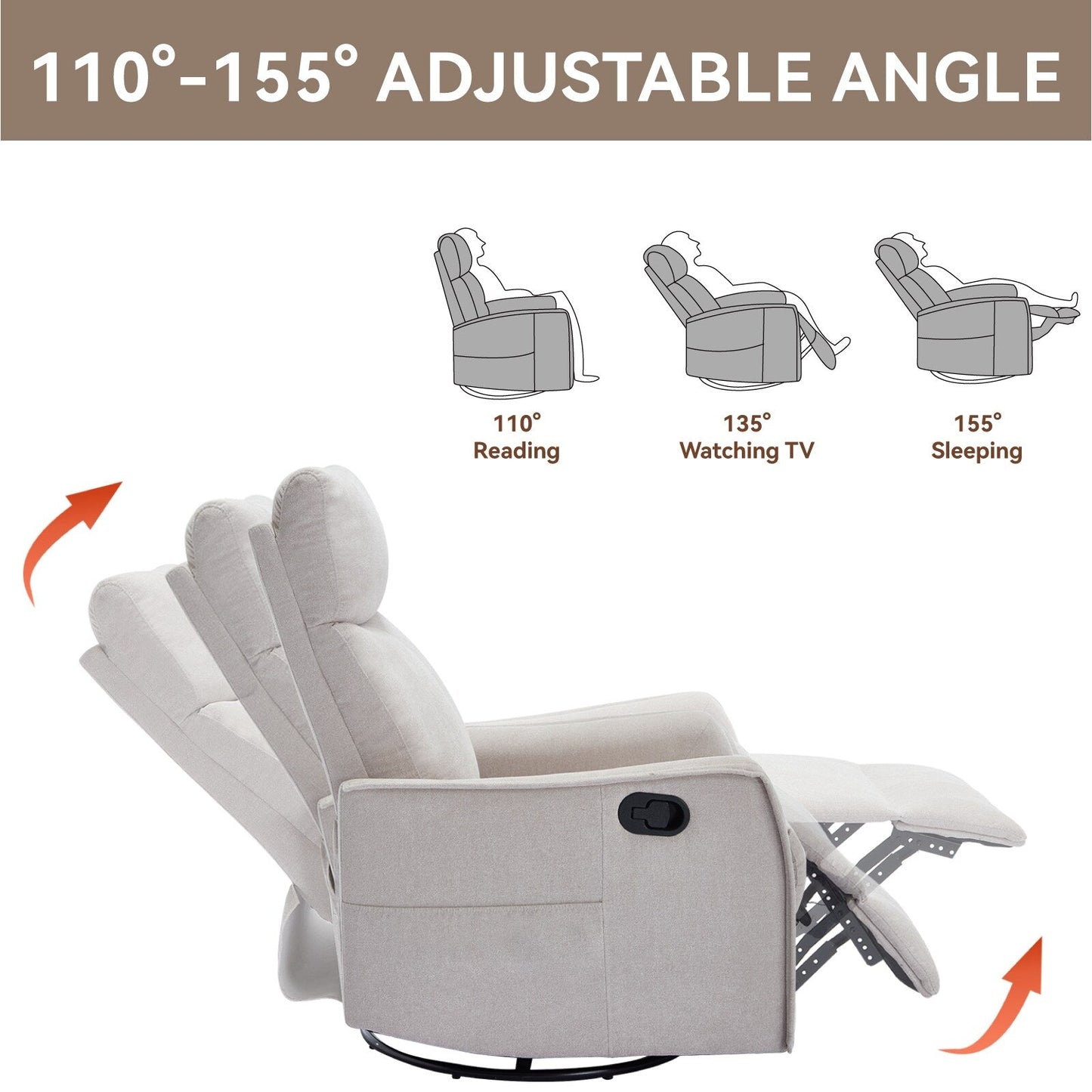 Fauteuil inclinable manuel à massage thermique avec bascule et pivot