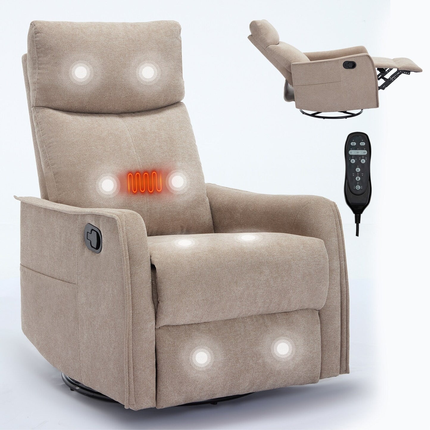Fauteuil inclinable manuel à massage thermique avec bascule et pivot