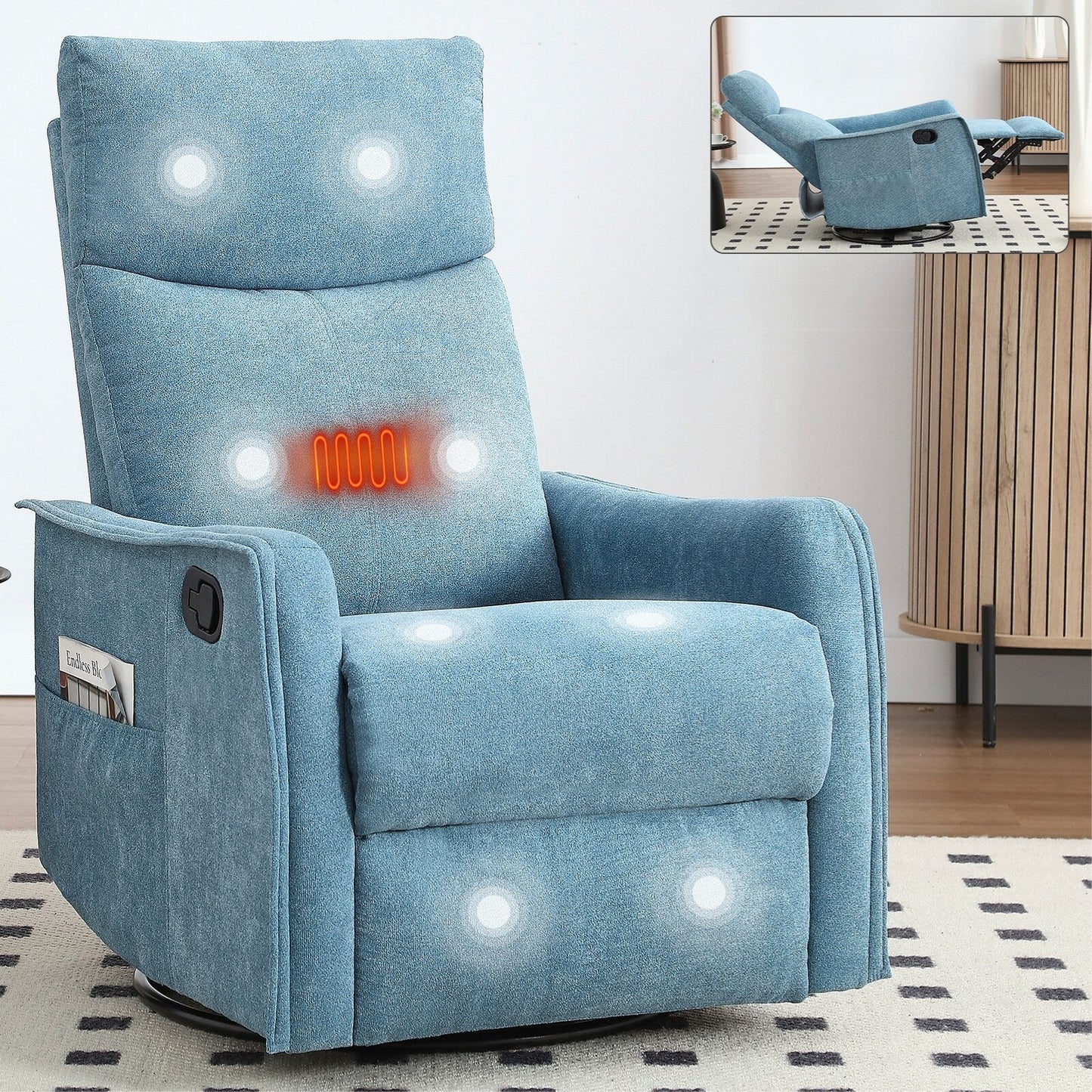 Fauteuil inclinable manuel à massage thermique avec bascule et pivot