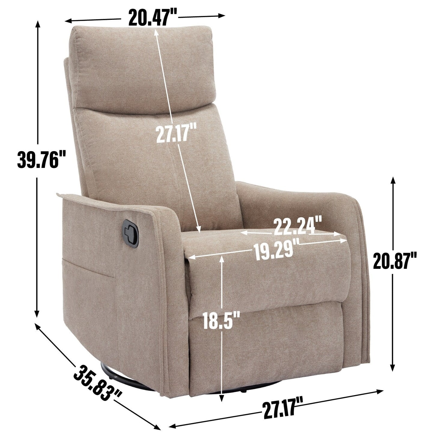 Fauteuil inclinable manuel à massage thermique avec bascule et pivot