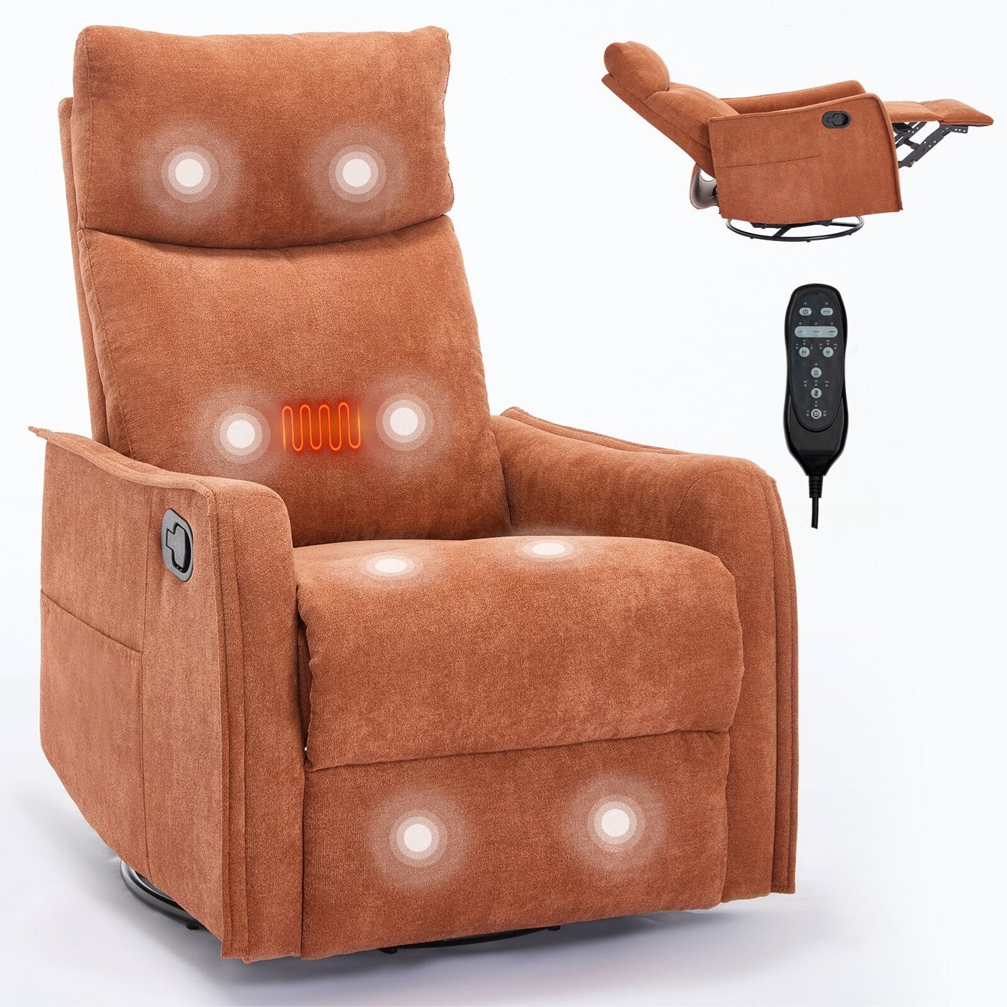 Fauteuil inclinable manuel à massage thermique avec bascule et pivot