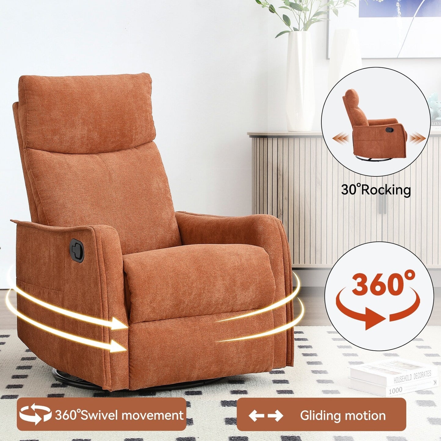 Fauteuil inclinable manuel à massage thermique avec bascule et pivot