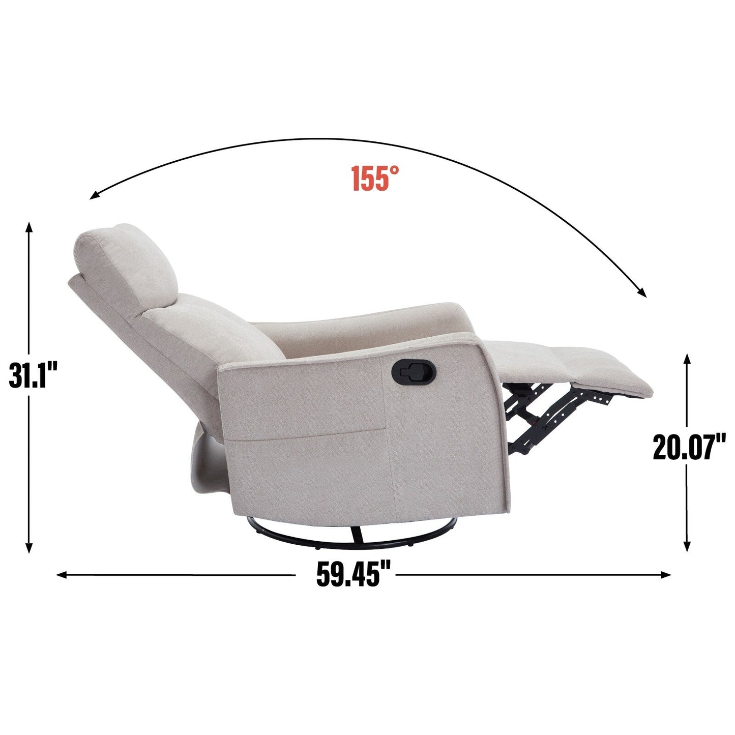 Fauteuil inclinable manuel à massage thermique avec bascule et pivot