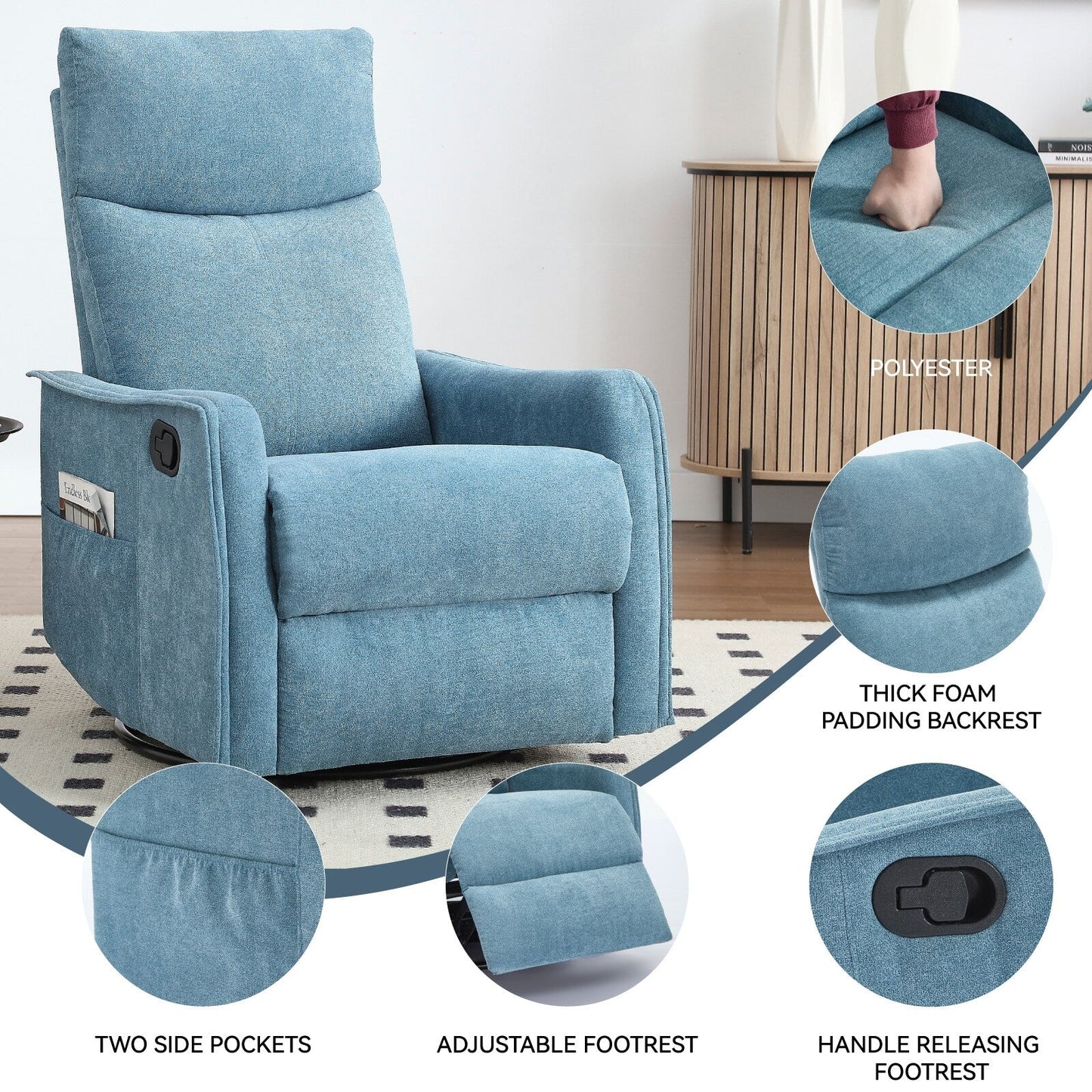 Fauteuil inclinable manuel à massage thermique avec bascule et pivot