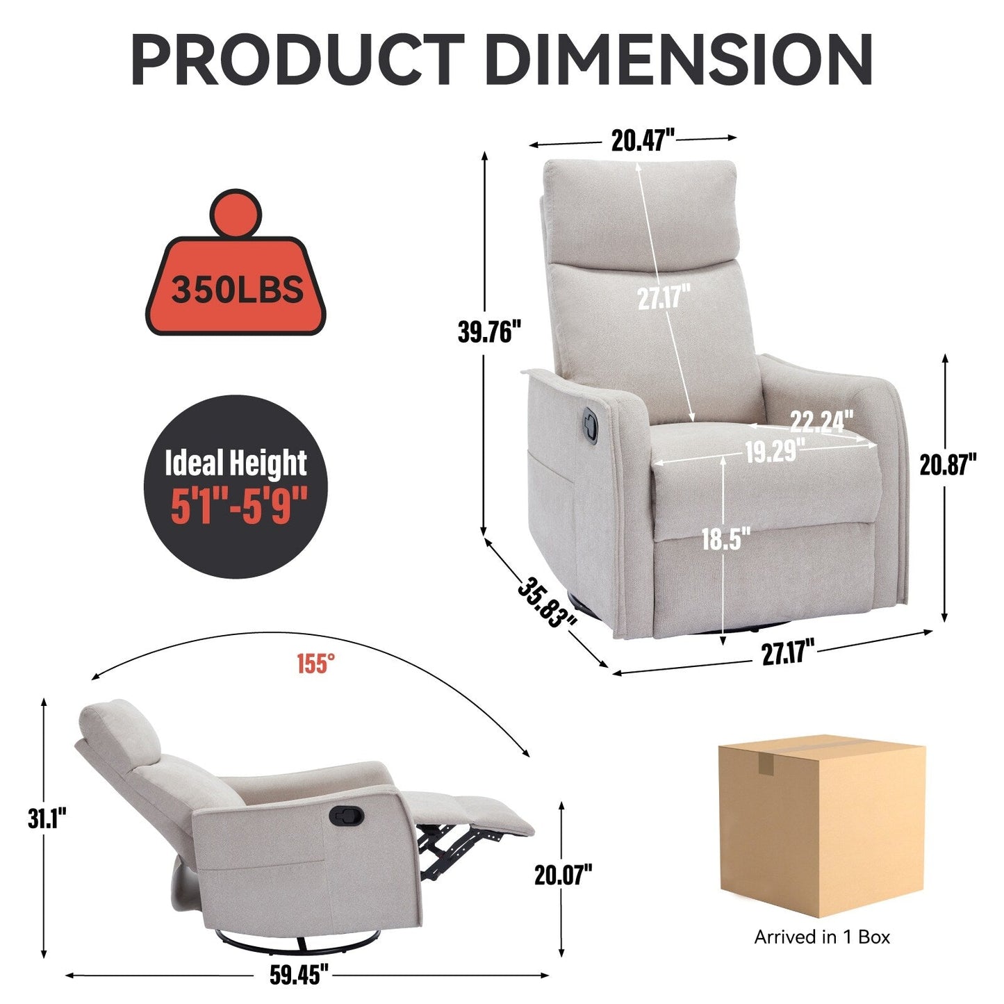 Fauteuil inclinable manuel à massage thermique avec bascule et pivot