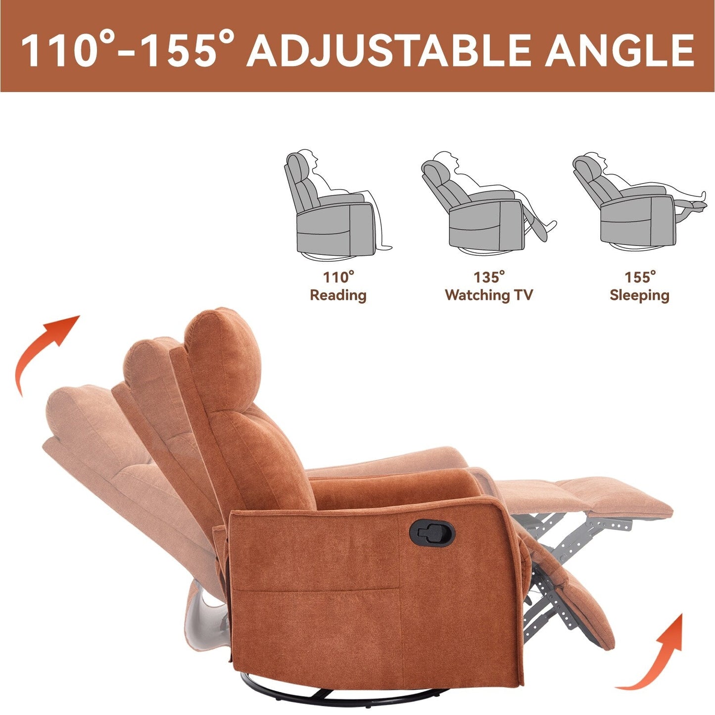 Fauteuil inclinable manuel à massage thermique avec bascule et pivot