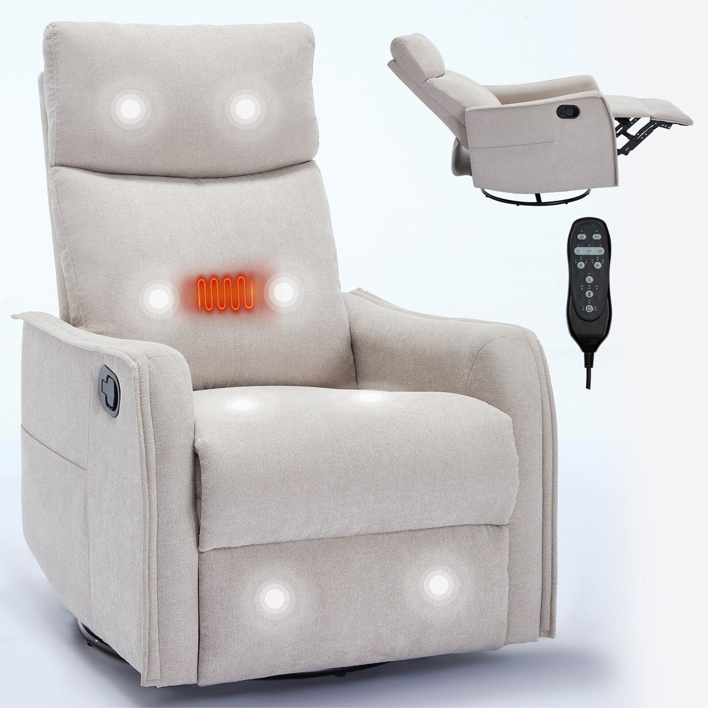 Fauteuil inclinable manuel à massage thermique avec bascule et pivot