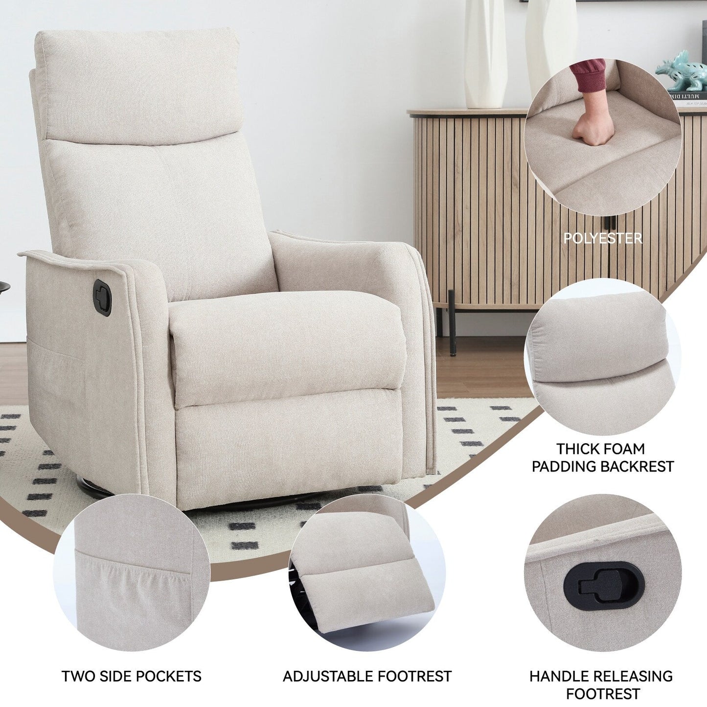 Fauteuil inclinable manuel à massage thermique, pivotant à 360°, tissu à bascule