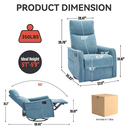 Fauteuil inclinable manuel à massage thermique, pivotant à 360°, tissu à bascule