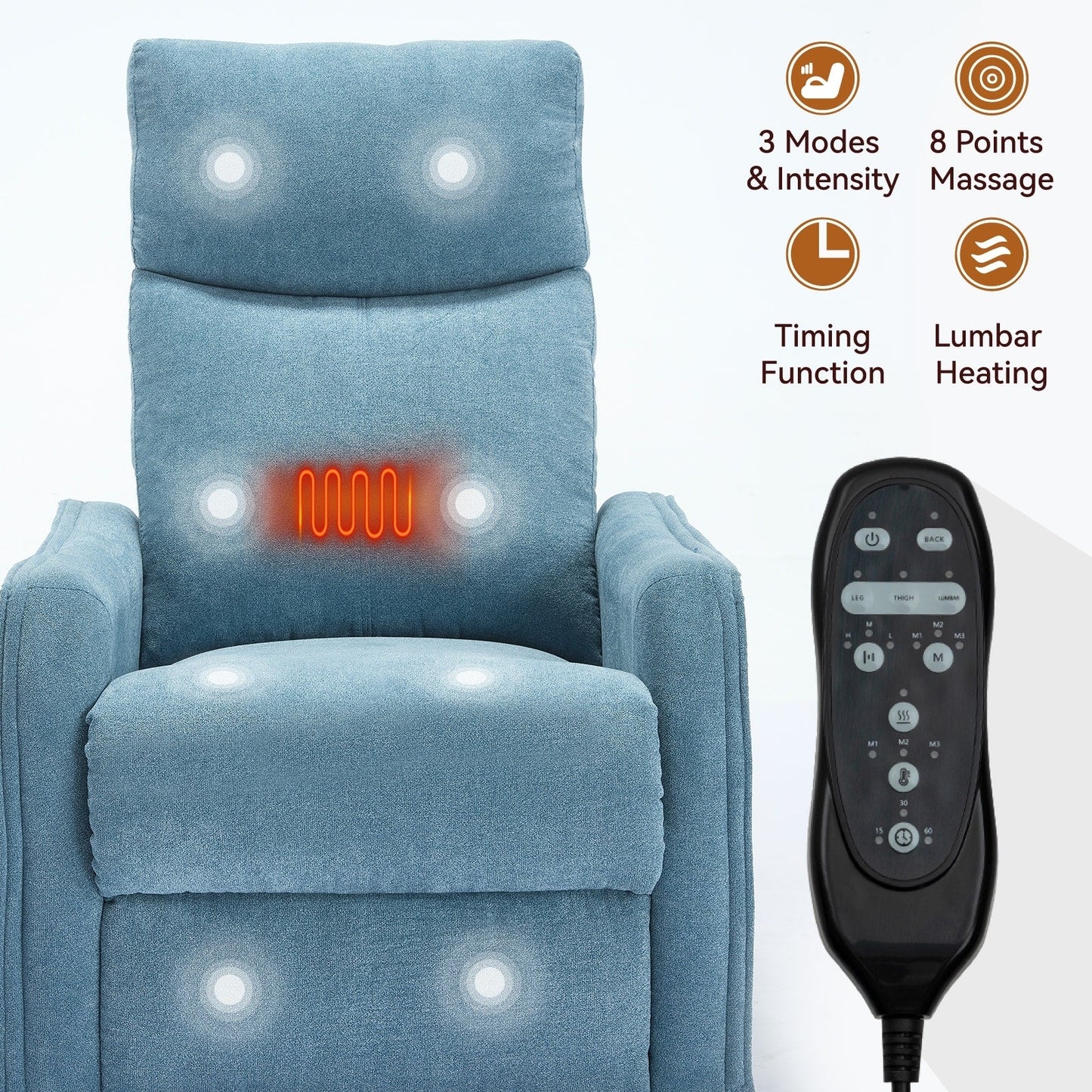 Fauteuil inclinable manuel à massage thermique, pivotant à 360°, tissu à bascule
