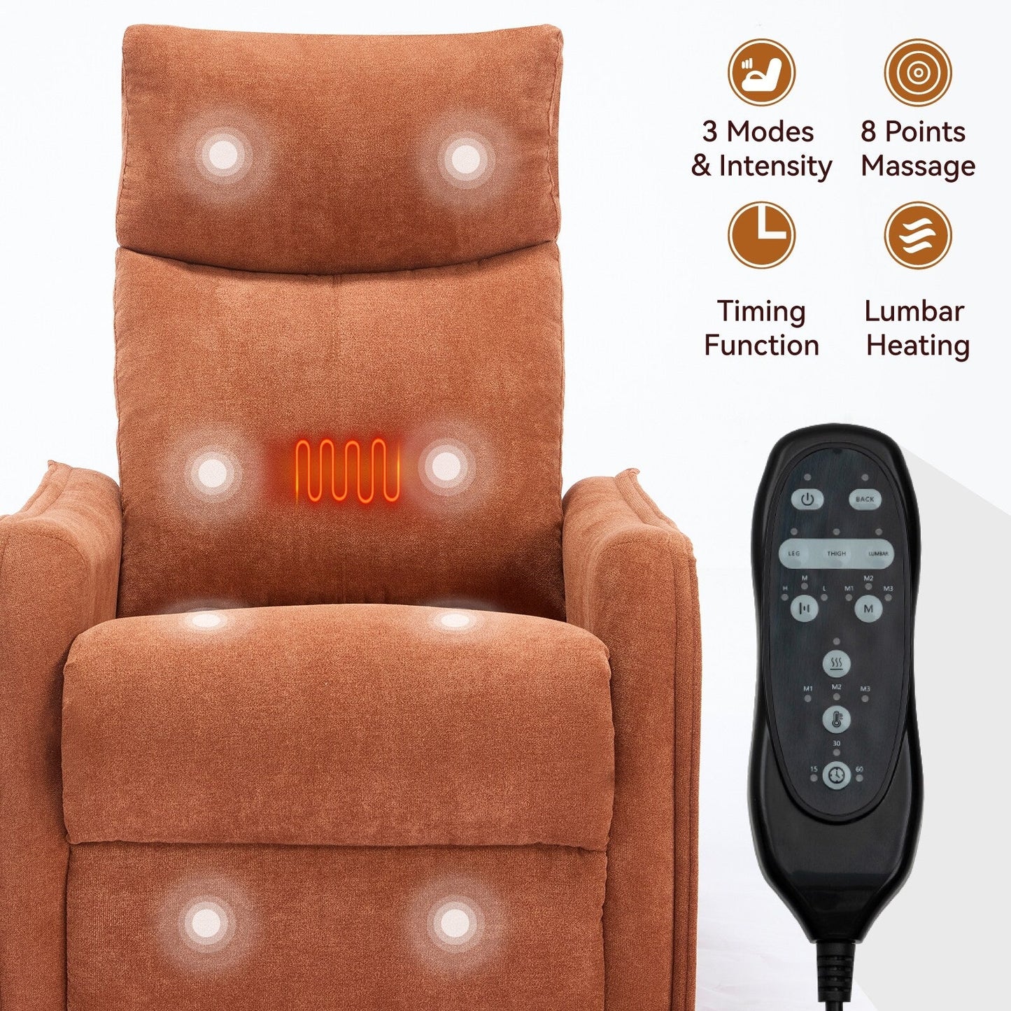 Fauteuil inclinable manuel à massage thermique, pivotant à 360°, tissu à bascule