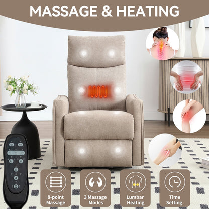 Fauteuil inclinable manuel à massage thermique, pivotant à 360°, tissu à bascule