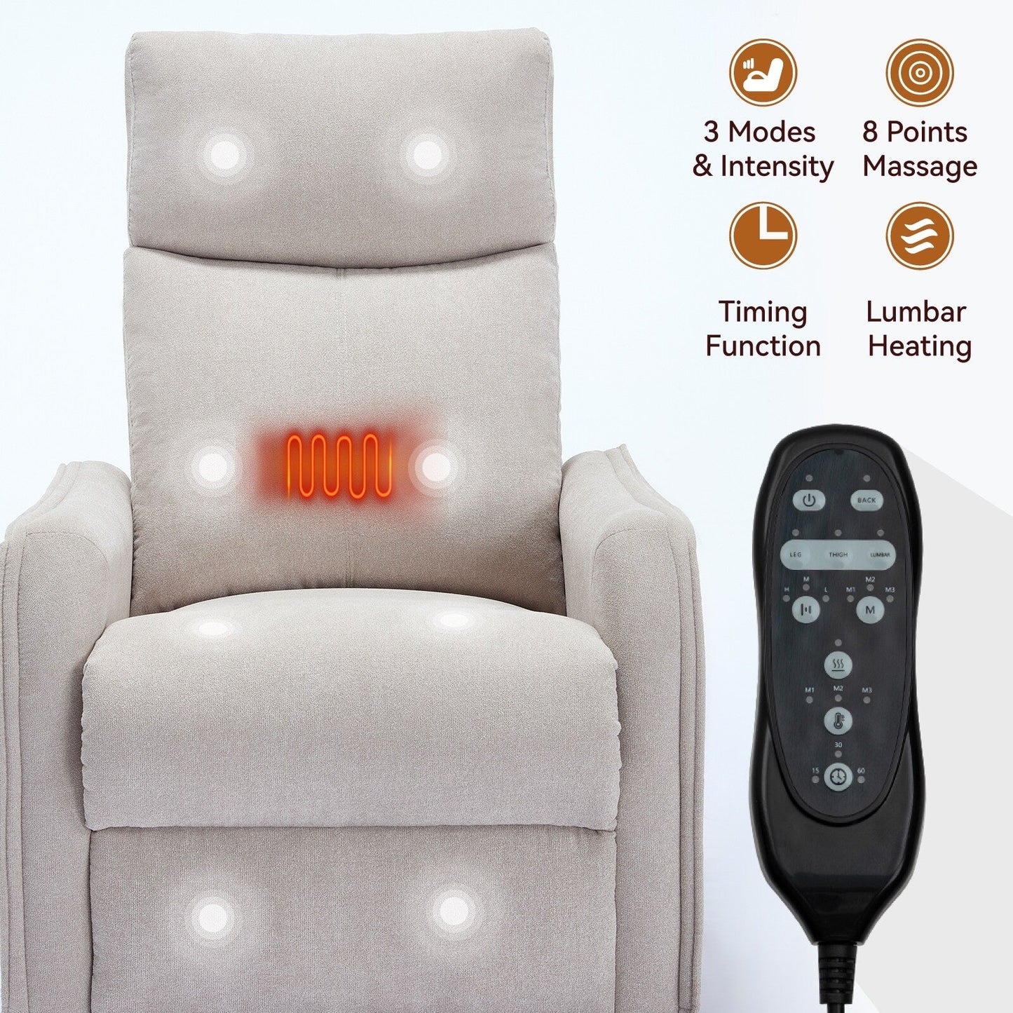 Fauteuil inclinable manuel à massage thermique, pivotant à 360°, tissu à bascule
