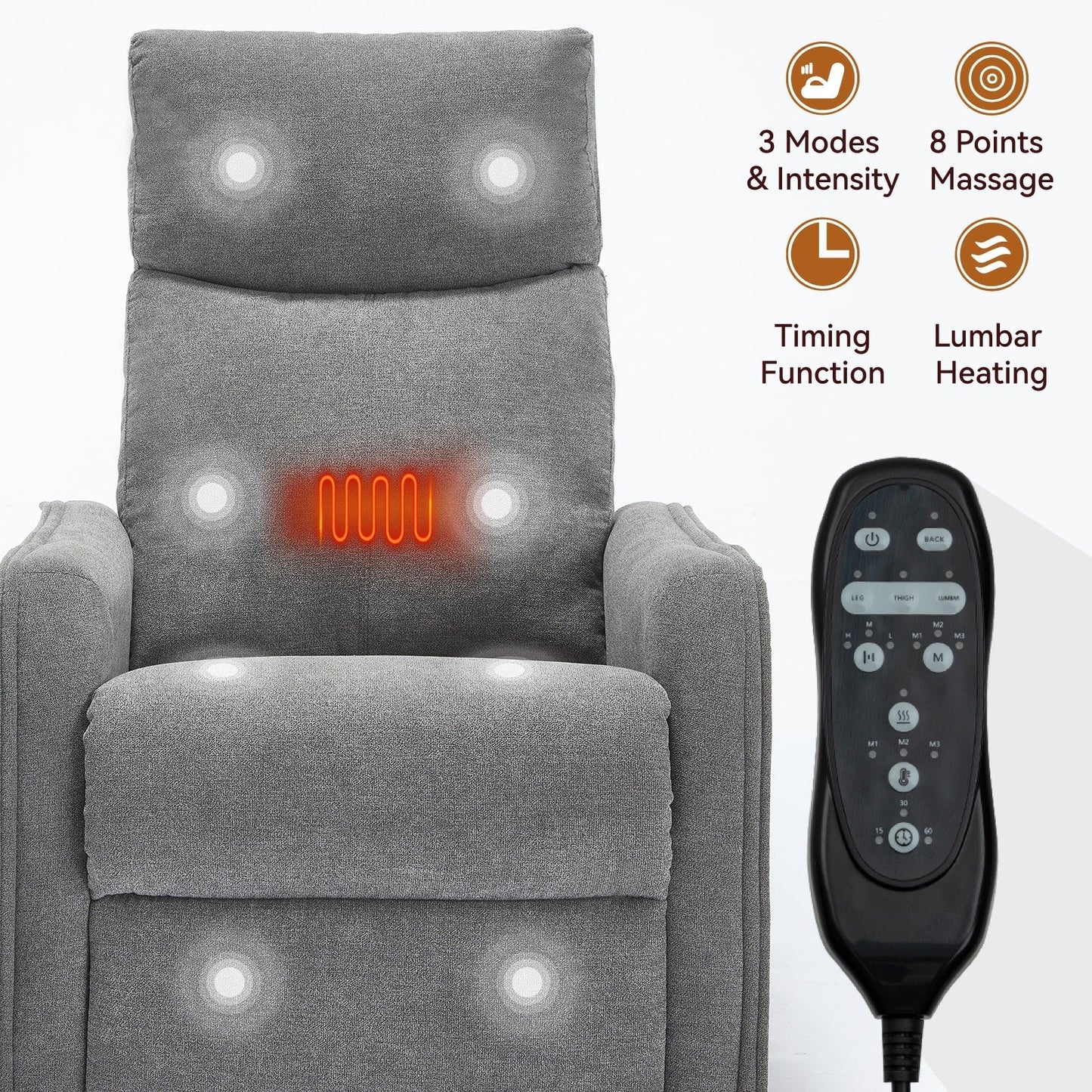 Fauteuil inclinable manuel à massage thermique, pivotant à 360°, tissu à bascule